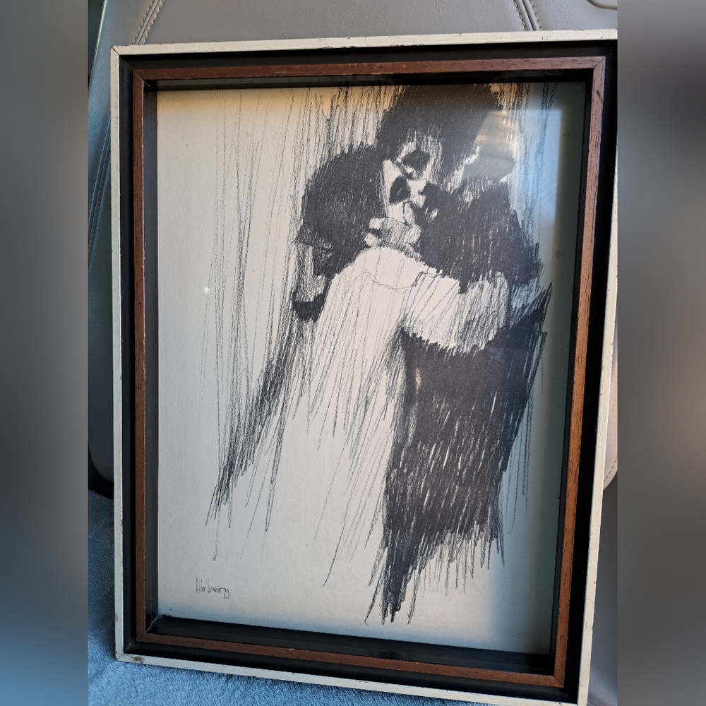 Aldo Luongo  1969 Charcoal Lithograph Print 13" × 17" With Frame